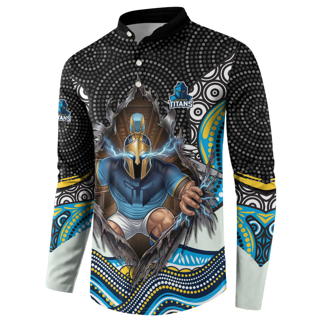 Gold Coast Titans Button Sweatshirt The Scream of Lightning Eyes - Indigenous Dot Ripping Effect