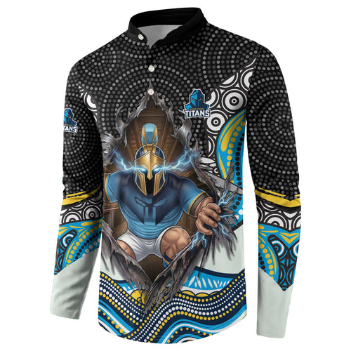 Gold Coast Titans Button Sweatshirt The Scream of Lightning Eyes - Indigenous Dot Ripping Effect