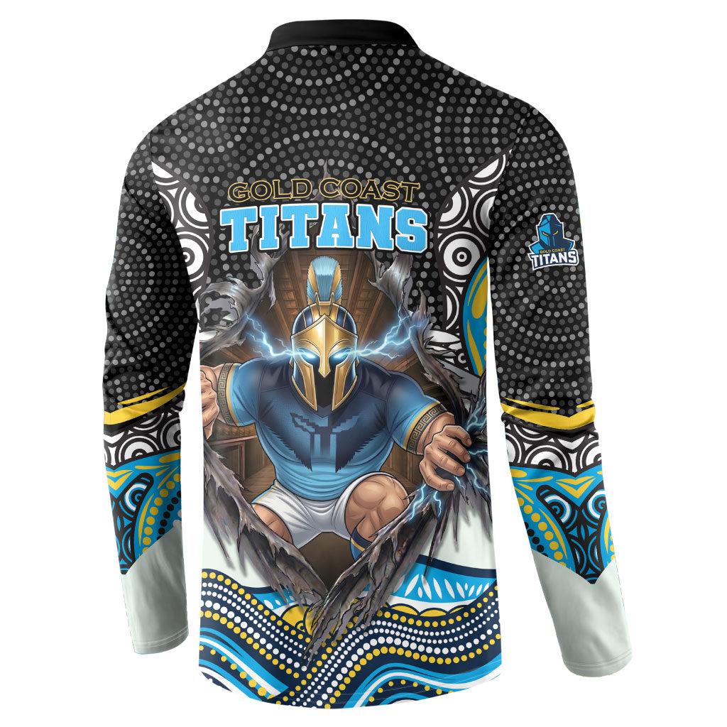 Gold Coast Titans Button Sweatshirt The Scream of Lightning Eyes - Indigenous Dot Ripping Effect