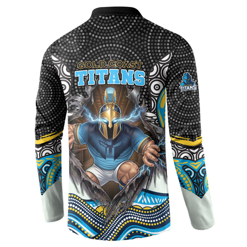 Gold Coast Titans Button Sweatshirt The Scream of Lightning Eyes - Indigenous Dot Ripping Effect