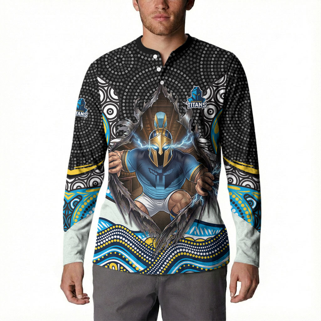 Gold Coast Titans Button Sweatshirt The Scream of Lightning Eyes - Indigenous Dot Ripping Effect