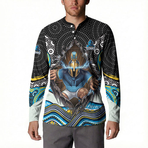 Gold Coast Titans Button Sweatshirt The Scream of Lightning Eyes - Indigenous Dot Ripping Effect