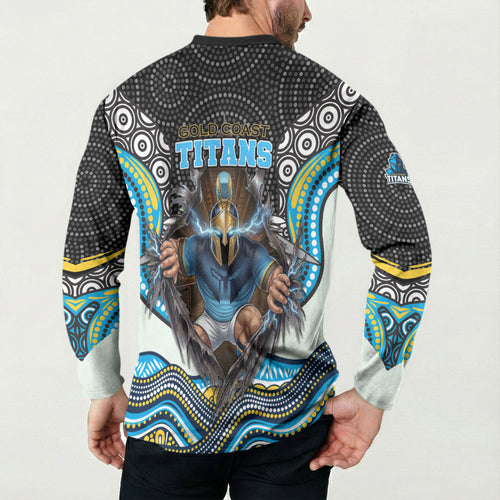 Gold Coast Titans Button Sweatshirt The Scream of Lightning Eyes - Indigenous Dot Ripping Effect