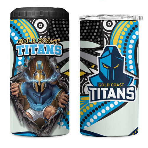 Gold Coast Titans 4 in 1 Can Cooler Tumbler The Scream of Lightning Eyes - Indigenous Dot Ripping Effect