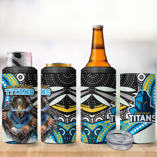 Gold Coast Titans 4 in 1 Can Cooler Tumbler The Scream of Lightning Eyes - Indigenous Dot Ripping Effect