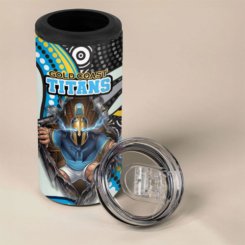Gold Coast Titans 4 in 1 Can Cooler Tumbler The Scream of Lightning Eyes - Indigenous Dot Ripping Effect