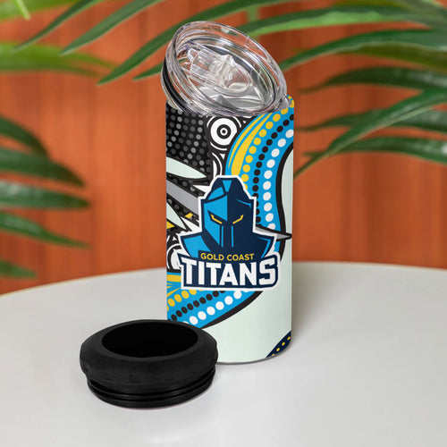 Gold Coast Titans 4 in 1 Can Cooler Tumbler The Scream of Lightning Eyes - Indigenous Dot Ripping Effect