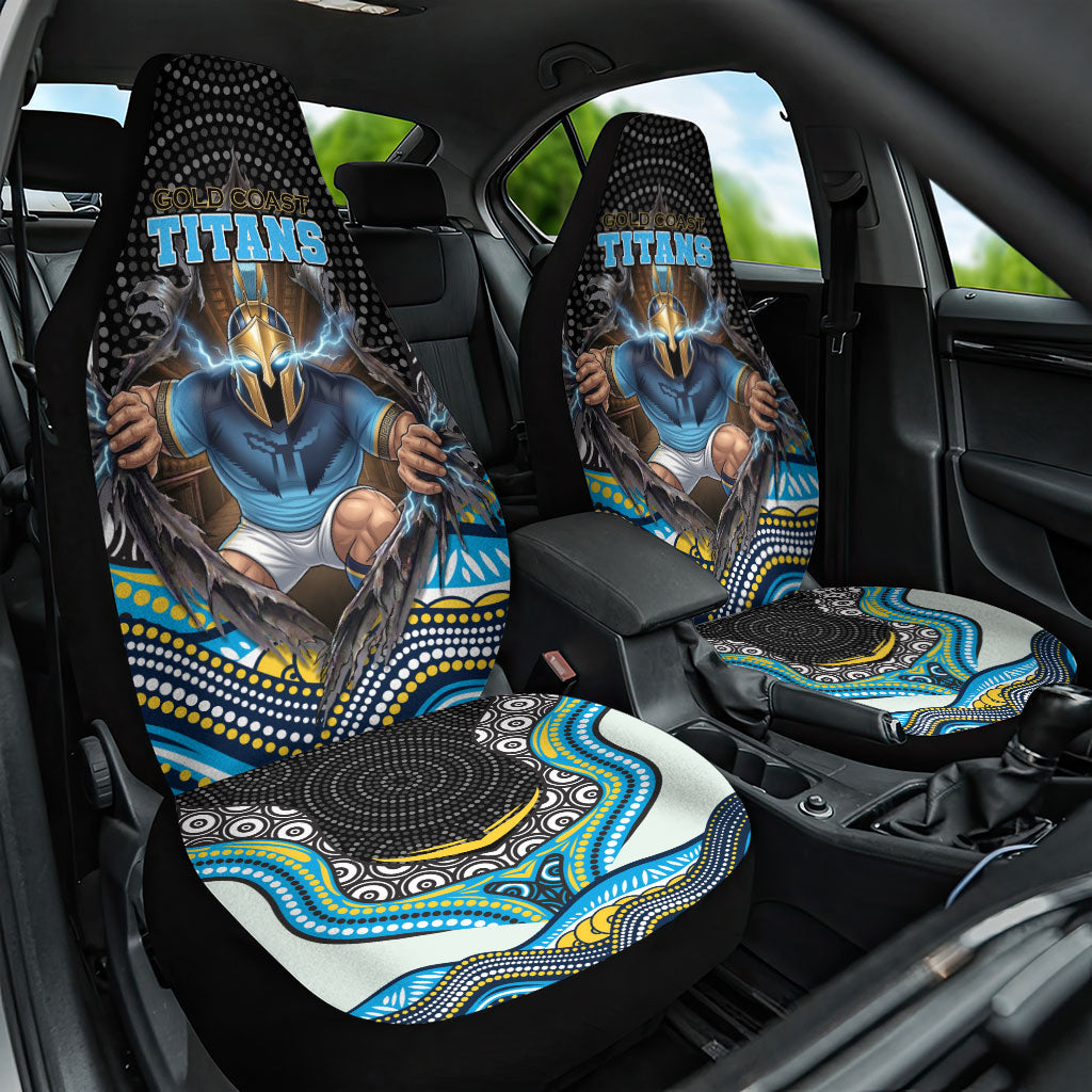 Gold Coast Titans Car Seat Cover The Scream of Lightning Eyes - Indigenous Dot Ripping Effect