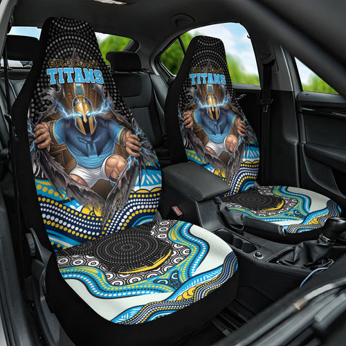 Gold Coast Titans Car Seat Cover The Scream of Lightning Eyes - Indigenous Dot Ripping Effect