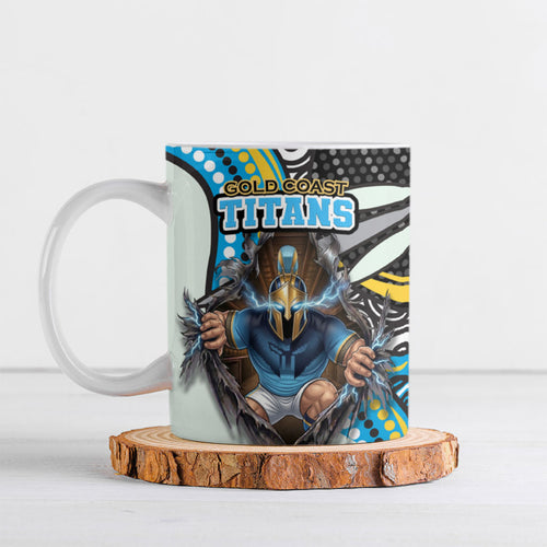 Gold Coast Titans Ceramic Mug The Scream of Lightning Eyes - Indigenous Dot Ripping Effect