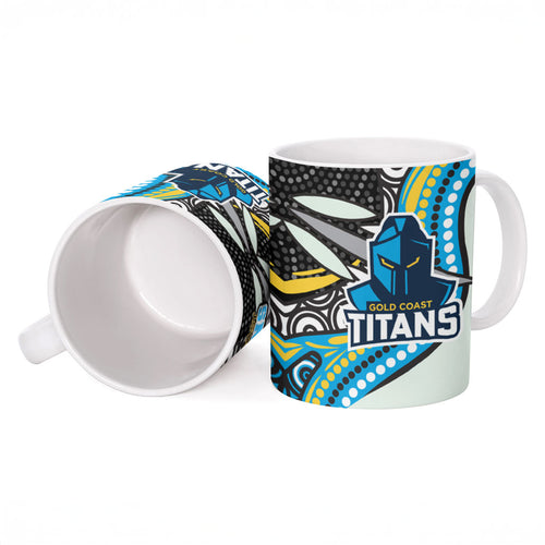 Gold Coast Titans Ceramic Mug The Scream of Lightning Eyes - Indigenous Dot Ripping Effect