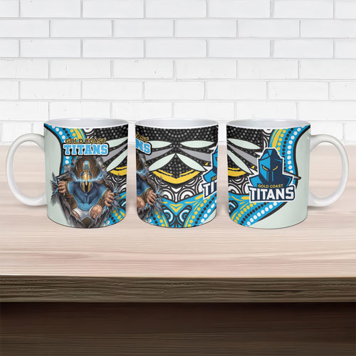 Gold Coast Titans Ceramic Mug The Scream of Lightning Eyes - Indigenous Dot Ripping Effect