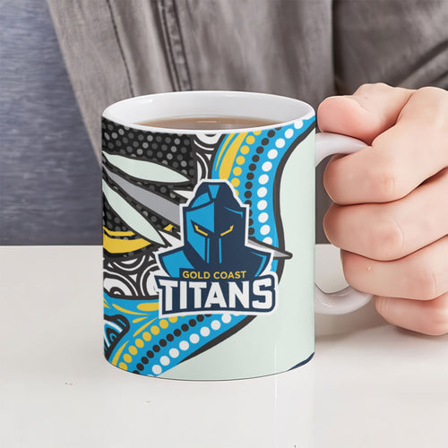 Gold Coast Titans Ceramic Mug The Scream of Lightning Eyes - Indigenous Dot Ripping Effect