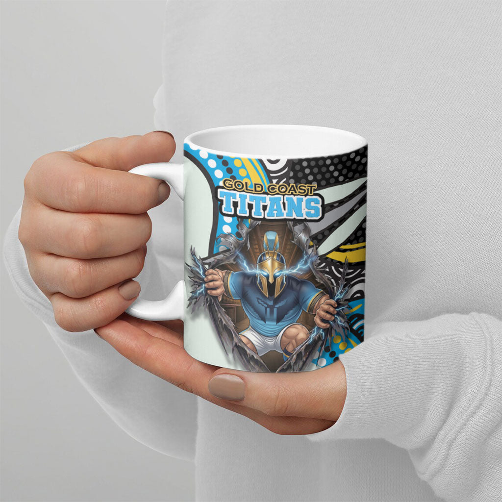 Gold Coast Titans Ceramic Mug The Scream of Lightning Eyes - Indigenous Dot Ripping Effect