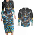 Gold Coast Titans Couples Matching Long Sleeve Bodycon Dress and Long Sleeve Button Shirt The Scream of Lightning Eyes - Indigenous Dot Ripping Effect