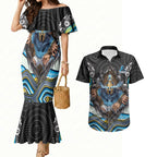 Gold Coast Titans Couples Matching Mermaid Dress and Hawaiian Shirt The Scream of Lightning Eyes - Indigenous Dot Ripping Effect