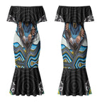 Gold Coast Titans Couples Matching Mermaid Dress and Long Sleeve Button Shirt The Scream of Lightning Eyes - Indigenous Dot Ripping Effect