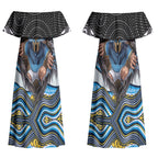 Gold Coast Titans Couples Matching Off Shoulder Maxi Dress and Hawaiian Shirt The Scream of Lightning Eyes - Indigenous Dot Ripping Effect