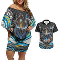 Gold Coast Titans Couples Matching Off Shoulder Short Dress and Hawaiian Shirt The Scream of Lightning Eyes - Indigenous Dot Ripping Effect