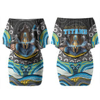 Gold Coast Titans Couples Matching Off Shoulder Short Dress and Long Sleeve Button Shirt The Scream of Lightning Eyes - Indigenous Dot Ripping Effect