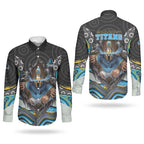 Gold Coast Titans Couples Matching Off The Shoulder Long Sleeve Dress and Long Sleeve Button Shirt The Scream of Lightning Eyes - Indigenous Dot Ripping Effect