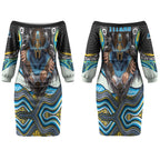 Gold Coast Titans Couples Matching Off The Shoulder Long Sleeve Dress and Long Sleeve Button Shirt The Scream of Lightning Eyes - Indigenous Dot Ripping Effect