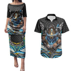 Gold Coast Titans Couples Matching Puletasi and Hawaiian Shirt The Scream of Lightning Eyes - Indigenous Dot Ripping Effect