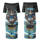 Gold Coast Titans Couples Matching Puletasi and Long Sleeve Button Shirt The Scream of Lightning Eyes - Indigenous Dot Ripping Effect