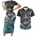 Gold Coast Titans Couples Matching Short Sleeve Bodycon Dress and Hawaiian Shirt The Scream of Lightning Eyes - Indigenous Dot Ripping Effect