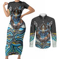 Gold Coast Titans Couples Matching Short Sleeve Bodycon Dress and Long Sleeve Button Shirt The Scream of Lightning Eyes - Indigenous Dot Ripping Effect