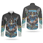 Gold Coast Titans Couples Matching Short Sleeve Bodycon Dress and Long Sleeve Button Shirt The Scream of Lightning Eyes - Indigenous Dot Ripping Effect