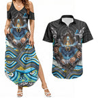 Gold Coast Titans Couples Matching Summer Maxi Dress and Hawaiian Shirt The Scream of Lightning Eyes - Indigenous Dot Ripping Effect