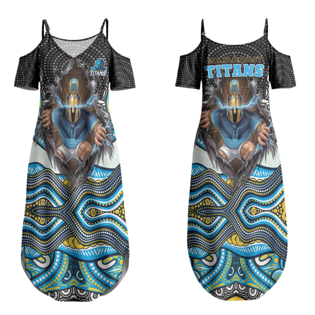 Gold Coast Titans Couples Matching Summer Maxi Dress and Hawaiian Shirt The Scream of Lightning Eyes - Indigenous Dot Ripping Effect
