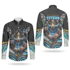 Gold Coast Titans Couples Matching Summer Maxi Dress and Long Sleeve Button Shirt The Scream of Lightning Eyes - Indigenous Dot Ripping Effect
