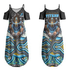 Gold Coast Titans Couples Matching Summer Maxi Dress and Long Sleeve Button Shirt The Scream of Lightning Eyes - Indigenous Dot Ripping Effect