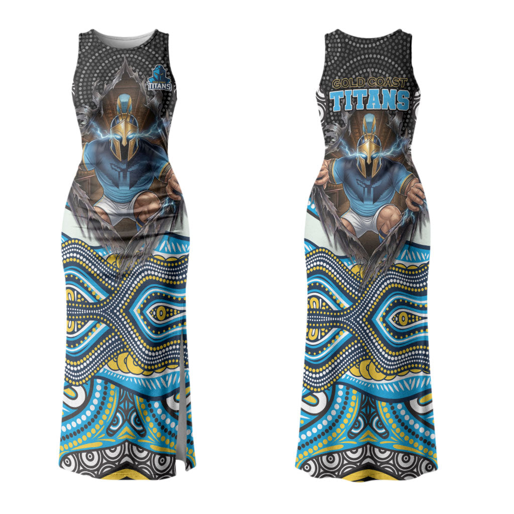 Gold Coast Titans Couples Matching Tank Maxi Dress and Hawaiian Shirt The Scream of Lightning Eyes - Indigenous Dot Ripping Effect