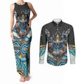 Gold Coast Titans Couples Matching Tank Maxi Dress and Long Sleeve Button Shirt The Scream of Lightning Eyes - Indigenous Dot Ripping Effect