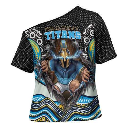 Gold Coast Titans Cross Shoulder Shirt The Scream of Lightning Eyes - Indigenous Dot Ripping Effect
