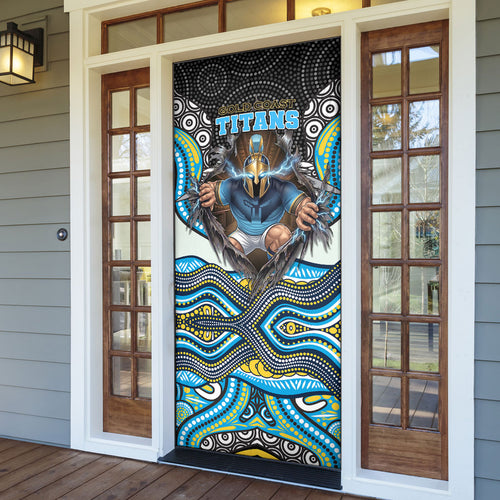 Gold Coast Titans Door Cover The Scream of Lightning Eyes - Indigenous Dot Ripping Effect