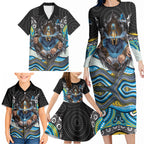 Gold Coast Titans Family Matching Long Sleeve Bodycon Dress and Hawaiian Shirt The Scream of Lightning Eyes - Indigenous Dot Ripping Effect
