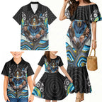 Gold Coast Titans Family Matching Mermaid Dress and Hawaiian Shirt The Scream of Lightning Eyes - Indigenous Dot Ripping Effect