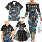Gold Coast Titans Family Matching Off The Shoulder Long Sleeve Dress and Hawaiian Shirt The Scream of Lightning Eyes - Indigenous Dot Ripping Effect