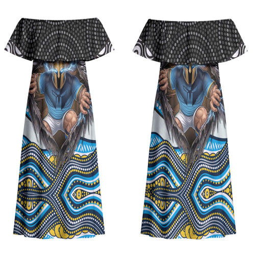 Gold Coast Titans Family Matching Off Shoulder Maxi Dress and Hawaiian Shirt The Scream of Lightning Eyes - Indigenous Dot Ripping Effect