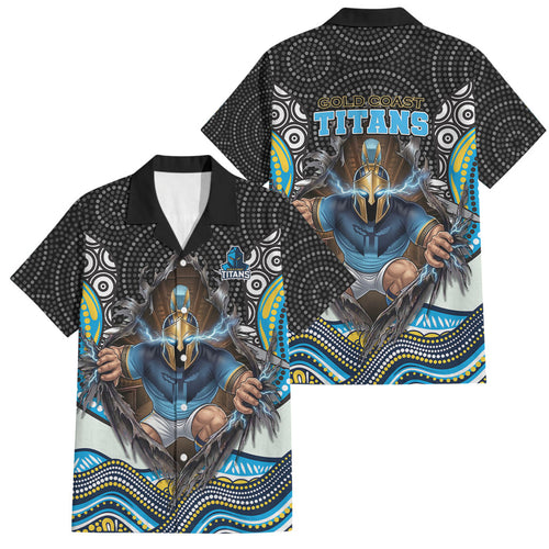 Gold Coast Titans Family Matching Off Shoulder Maxi Dress and Hawaiian Shirt The Scream of Lightning Eyes - Indigenous Dot Ripping Effect
