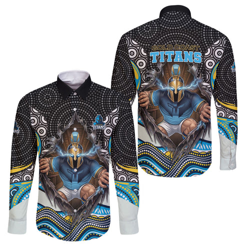 Gold Coast Titans Family Matching Off Shoulder Maxi Dress and Hawaiian Shirt The Scream of Lightning Eyes - Indigenous Dot Ripping Effect