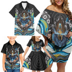 Gold Coast Titans Family Matching Off Shoulder Short Dress and Hawaiian Shirt The Scream of Lightning Eyes - Indigenous Dot Ripping Effect
