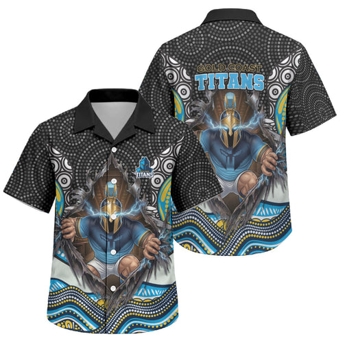 Gold Coast Titans Family Matching Off Shoulder Short Dress and Hawaiian Shirt The Scream of Lightning Eyes - Indigenous Dot Ripping Effect