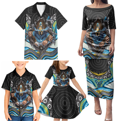Gold Coast Titans Family Matching Puletasi and Hawaiian Shirt The Scream of Lightning Eyes - Indigenous Dot Ripping Effect