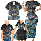 Gold Coast Titans Family Matching Short Sleeve Bodycon Dress and Hawaiian Shirt The Scream of Lightning Eyes - Indigenous Dot Ripping Effect