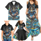 Gold Coast Titans Family Matching Summer Maxi Dress and Hawaiian Shirt The Scream of Lightning Eyes - Indigenous Dot Ripping Effect